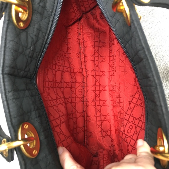 Authentic Christian Dior Lady Dior Canage Handbag black nylon canvas - Picture 13 of 16